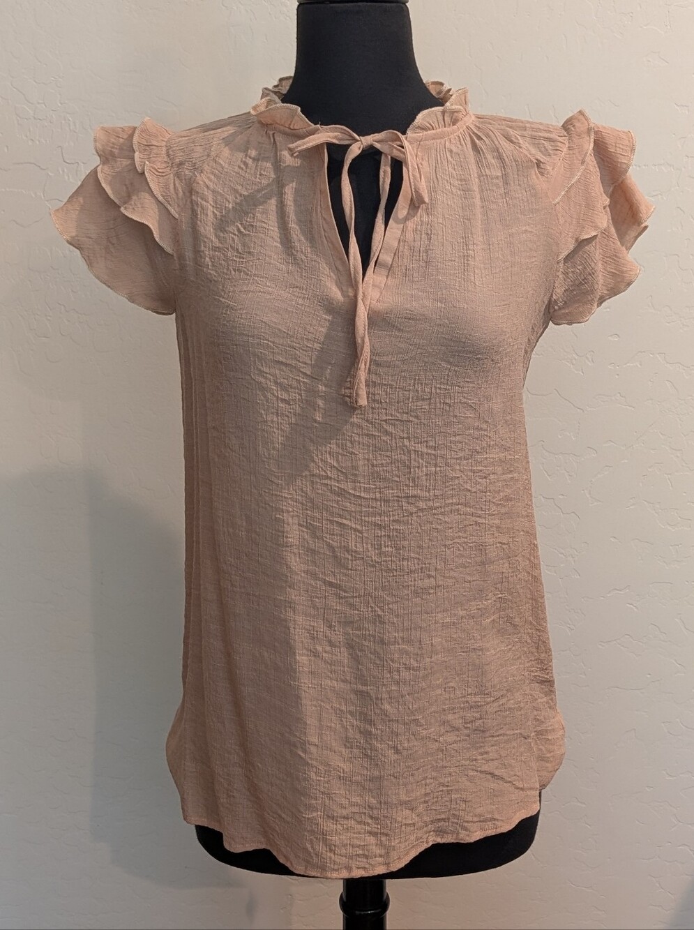Dorose Tan Ruffle Cap Sleeve Soft Women's Blouse Size L